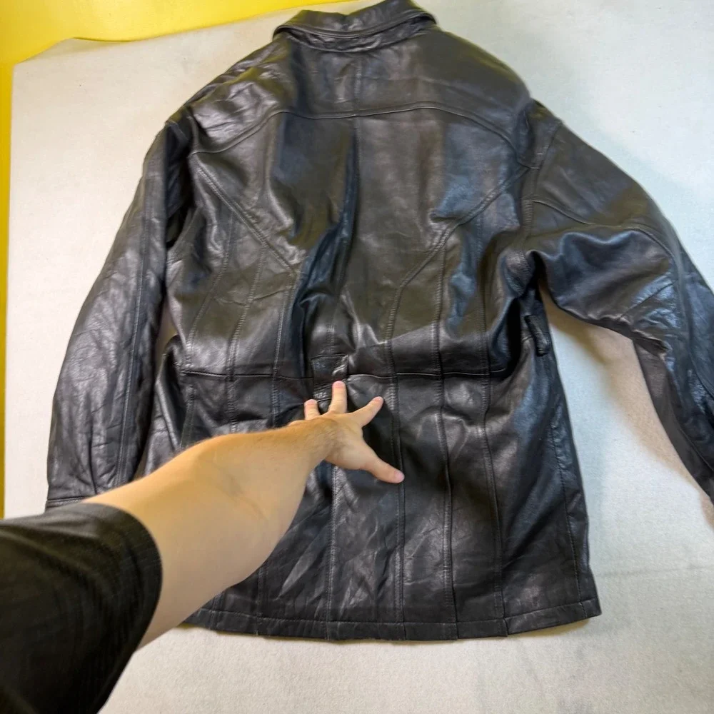 G-III Global‎ Identity Mens Black Leather Jacket Vintage Paneled Biker Coat L